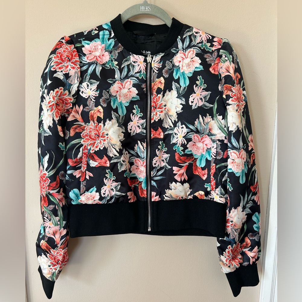 Ookie and Lola Floral Black Bomber Jacket